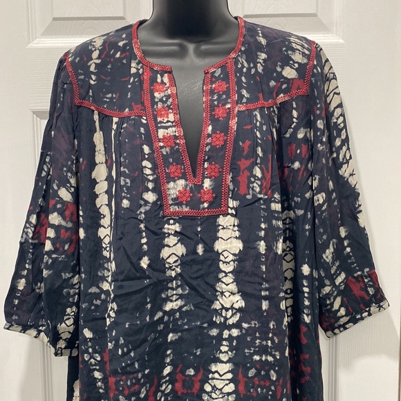 ba&sh Ilda Tye Dye Dress Navy with Red trim adorable style roomy fit - Picture 3 of 13